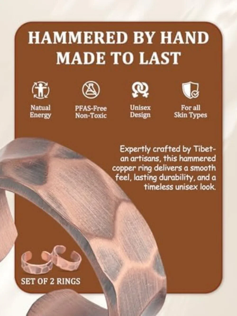 Handmade Adjustable Copper Rings for Men & Women - Solid Raw Tibetan Style